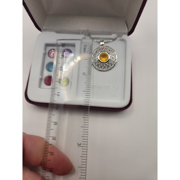 Sterling Silver Interchangeable Stone Pendant Necklace 7 Cubic Zirconia Set 925 - Picture 2 of 2